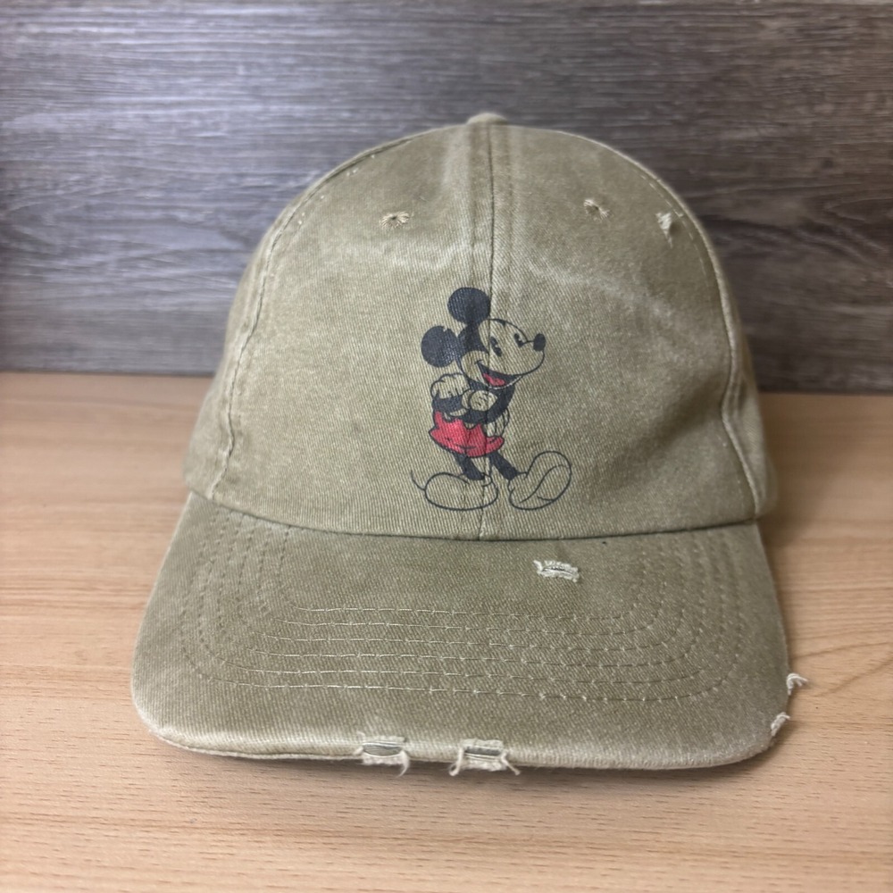 Disney Hat Cap Strap Back Brown Mickey Mouse Disney World Vintage Distressed
